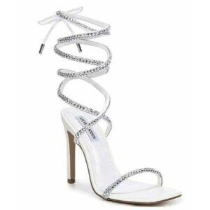 Steve Madden White Crystal Lace-Up Stiletto Sandals
